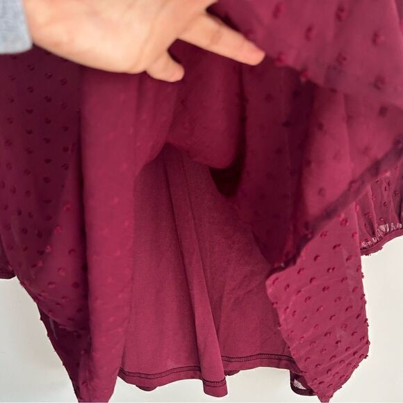 Lulus Wine and Dine Burgundy Swiss Dot Long Sleeve Skater Dress - Picture 9 of 14